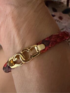 Gucci Red Braided Leather Bracelet with Gold Link